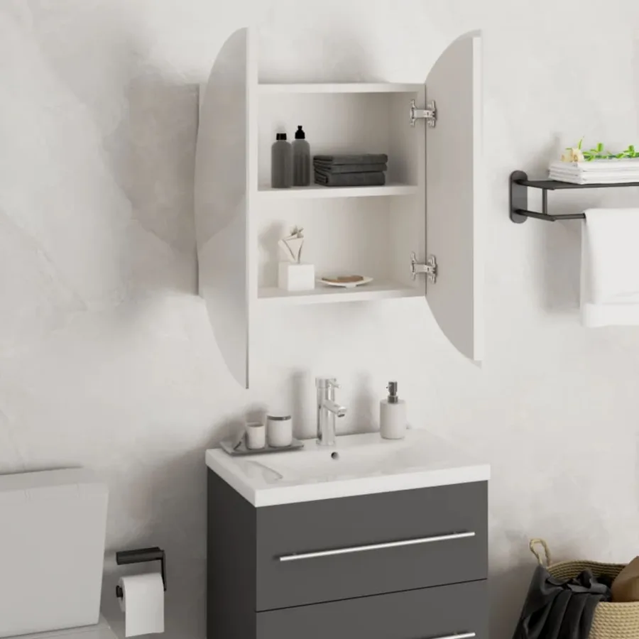 Armoire de salle de bain miroir rond et LED Blanc 47x47x17,5 cm - 4