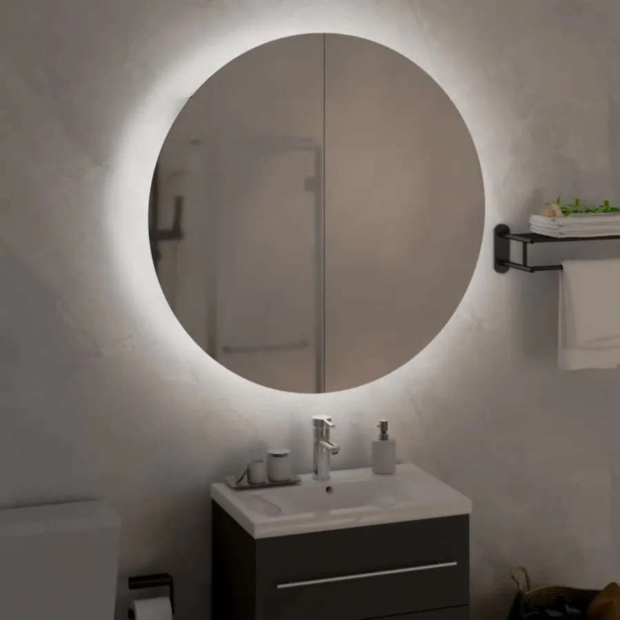 Armoire de salle de bain miroir rond et LED Noir 54x54x17,5 cm - 3