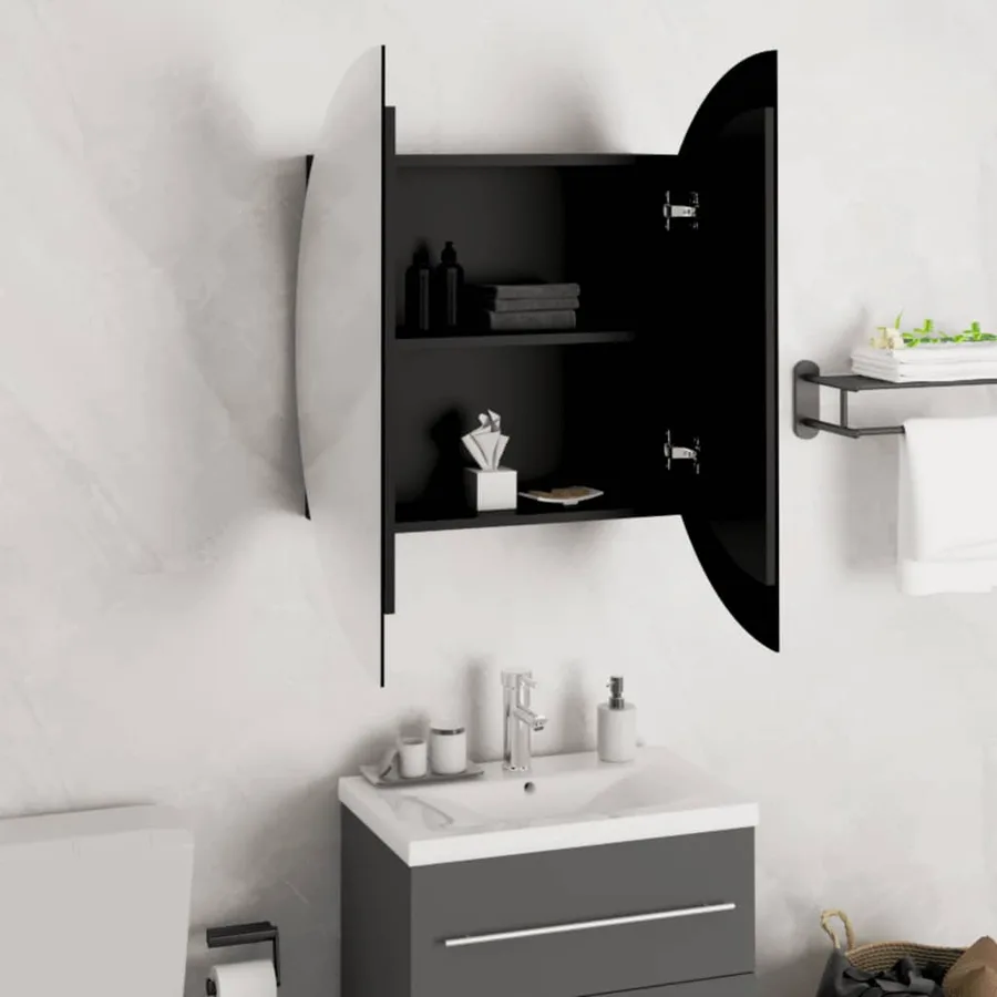 Armoire de salle de bain miroir rond et LED Noir 54x54x17,5 cm - 4