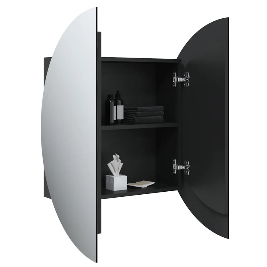 Armoire de salle de bain miroir rond et LED Noir 54x54x17,5 cm - 5