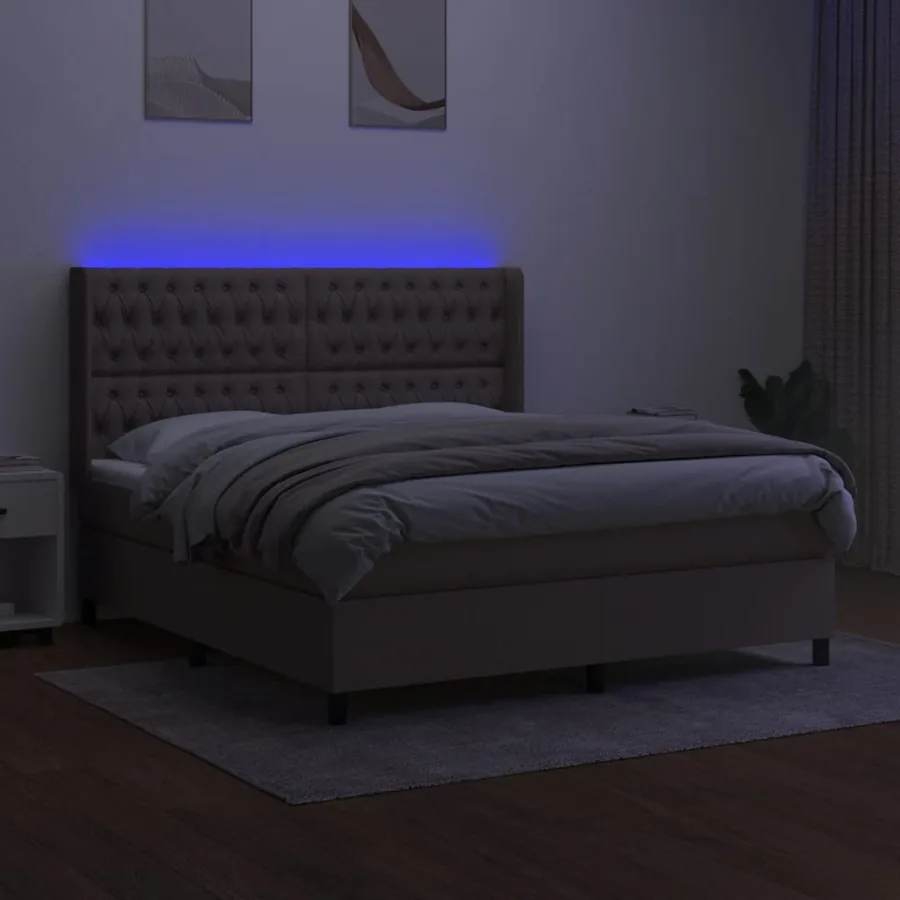 Sommier à lattes de lit matelas et LED Taupe 180x200 cm Tissu - 3