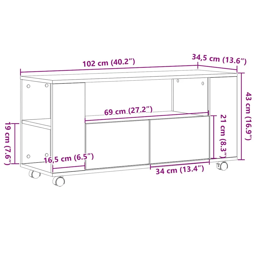 Meubles TV chêne sonoma 102x34,5x43 cm bois d'ingénierie - 10