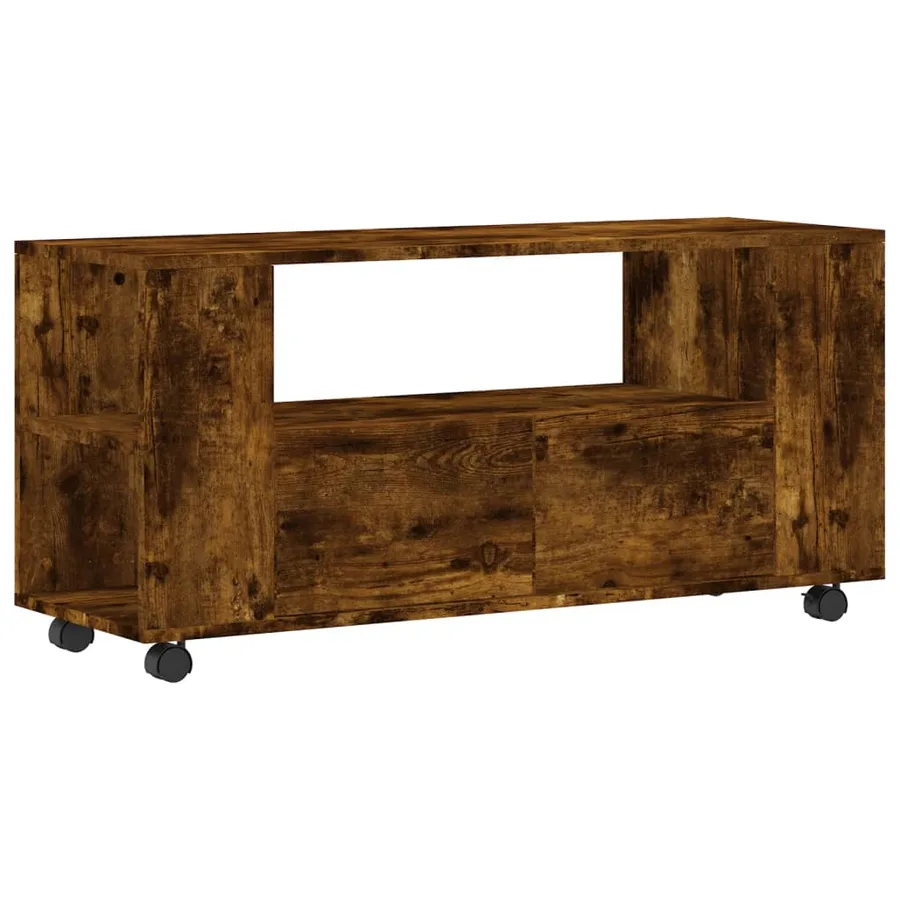 Meuble TV chêne fumé 102x34,5x43 cm bois d'ingénierie - 2