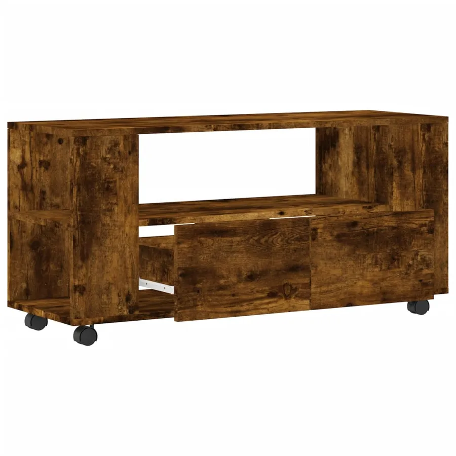 Meuble TV chêne fumé 102x34,5x43 cm bois d'ingénierie - 5