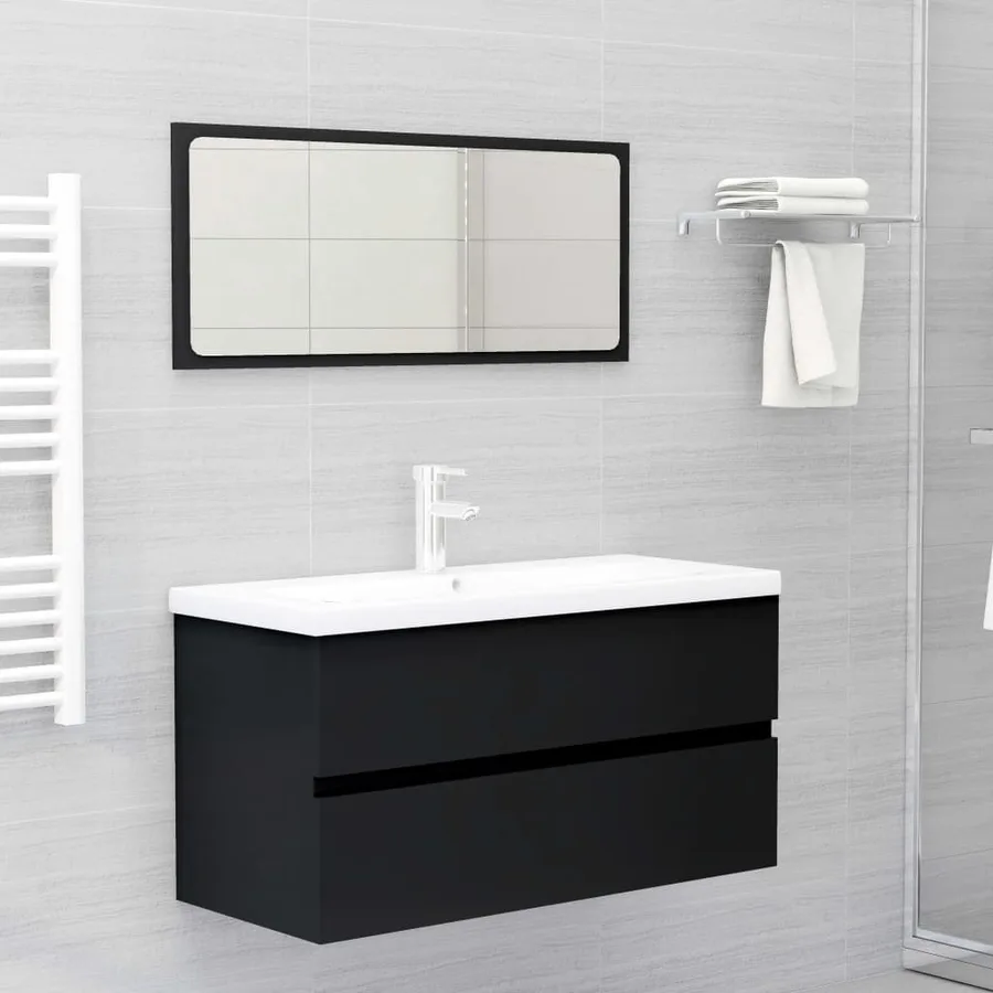 Armoire d'évier avec lavabo intégré Noir Bois d'ingénierie - 10