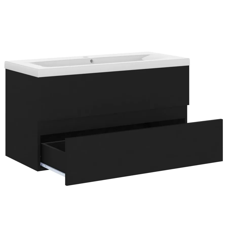 Armoire d'évier avec lavabo intégré Noir Bois d'ingénierie - 4