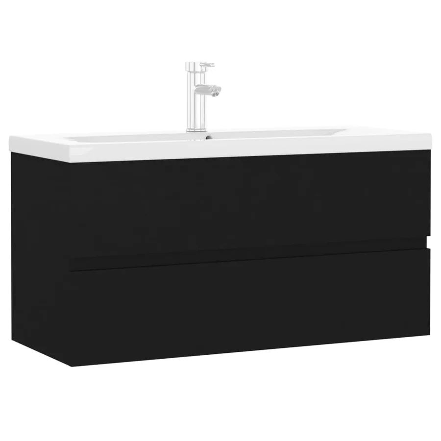 Armoire d'évier avec lavabo intégré noir bois d'ingénierie - 2