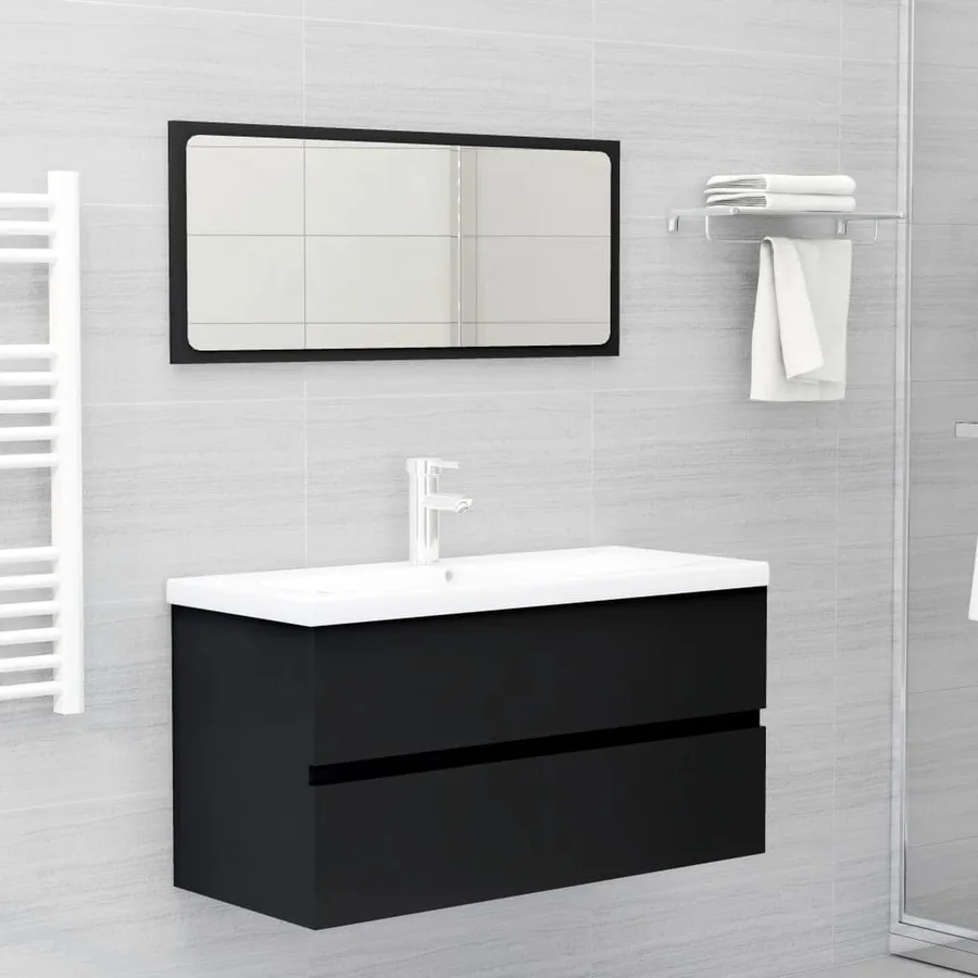Armoire d'évier avec lavabo intégré noir bois d'ingénierie - 3