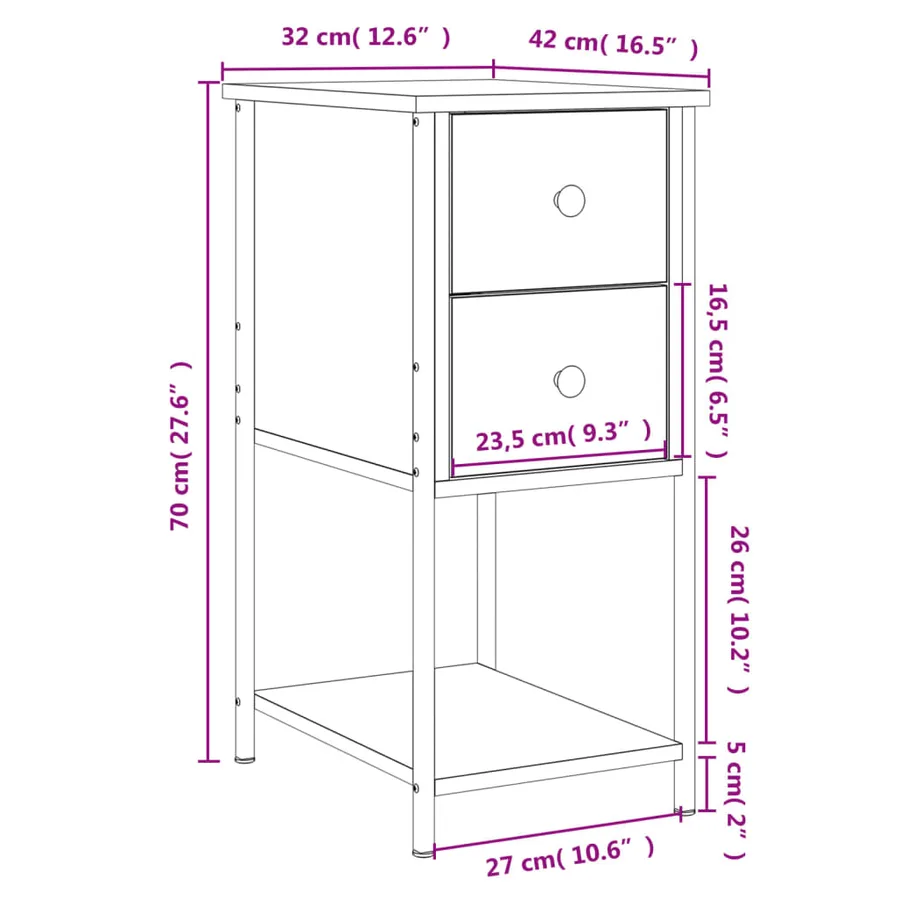 Tables de chevet 2pcs chêne sonoma 32x42x70cm bois d'ingénierie - 12