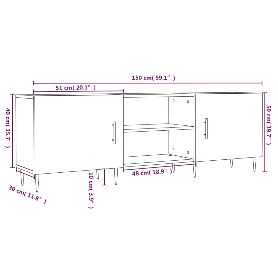 Meuble TV gris béton 150x30x50 cm bois d'ingénierie - 12