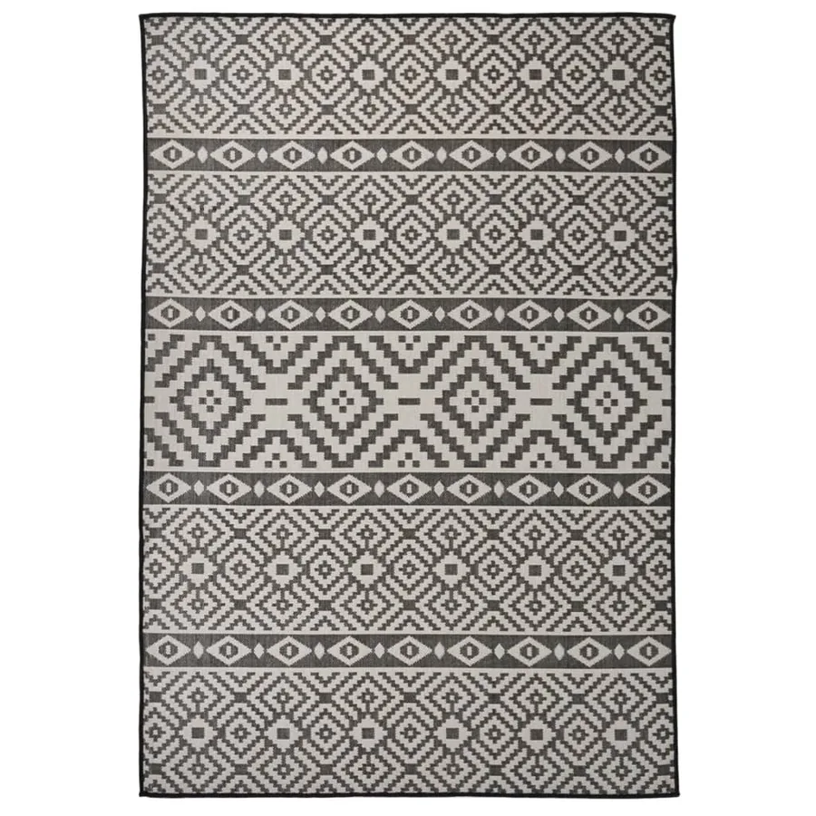 Tapis à tissage plat d'extérieur 160x230 cm Rayures noires