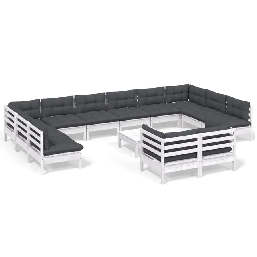 Salon de jardin 13 pcs avec coussins blanc bois de pin - 2