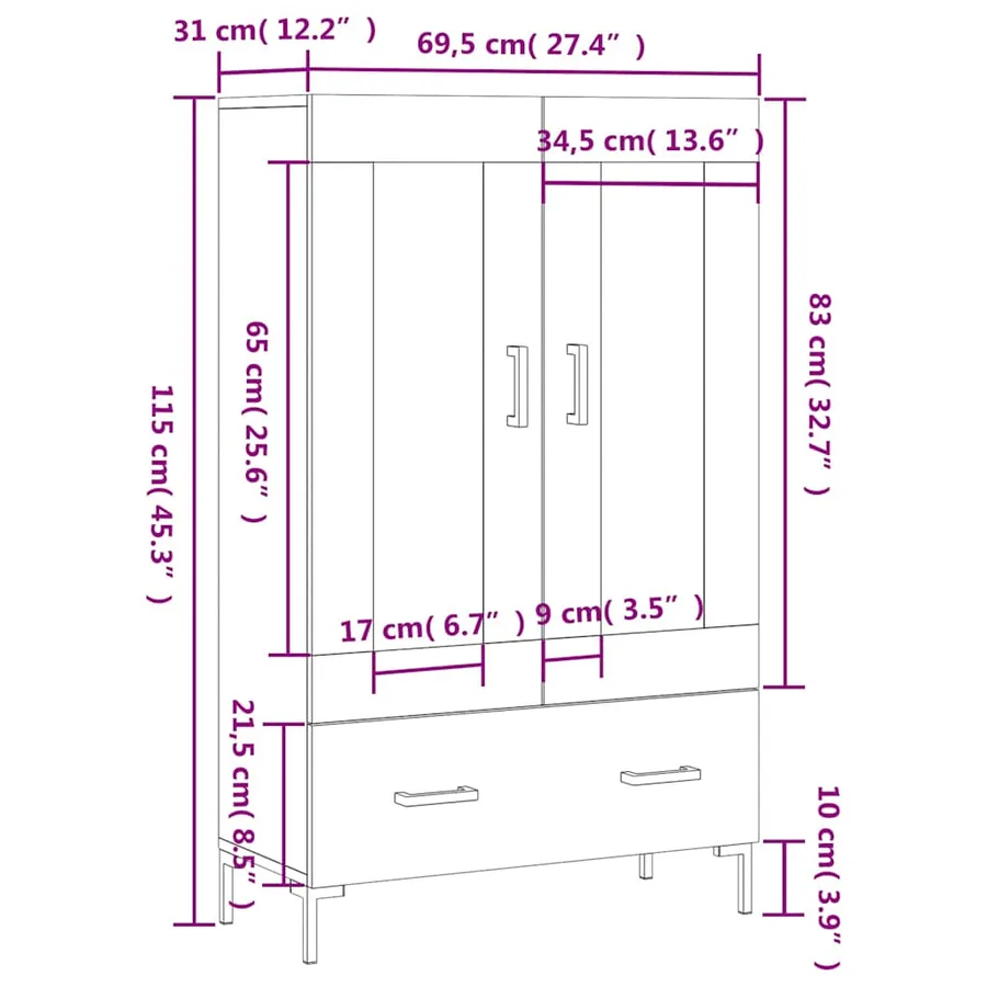 Buffet haut chêne sonoma 69,5x31x115 cm bois d'ingénierie - 13