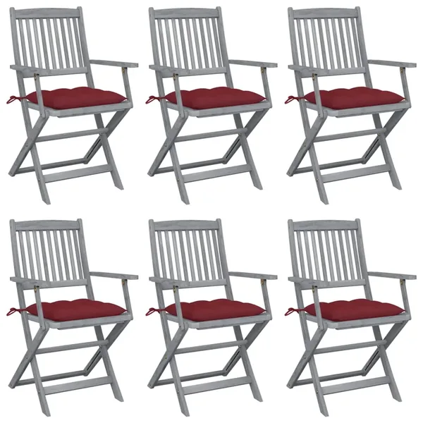 Chaises pliables d'extérieur lot de 6 et coussins Bois d'acacia