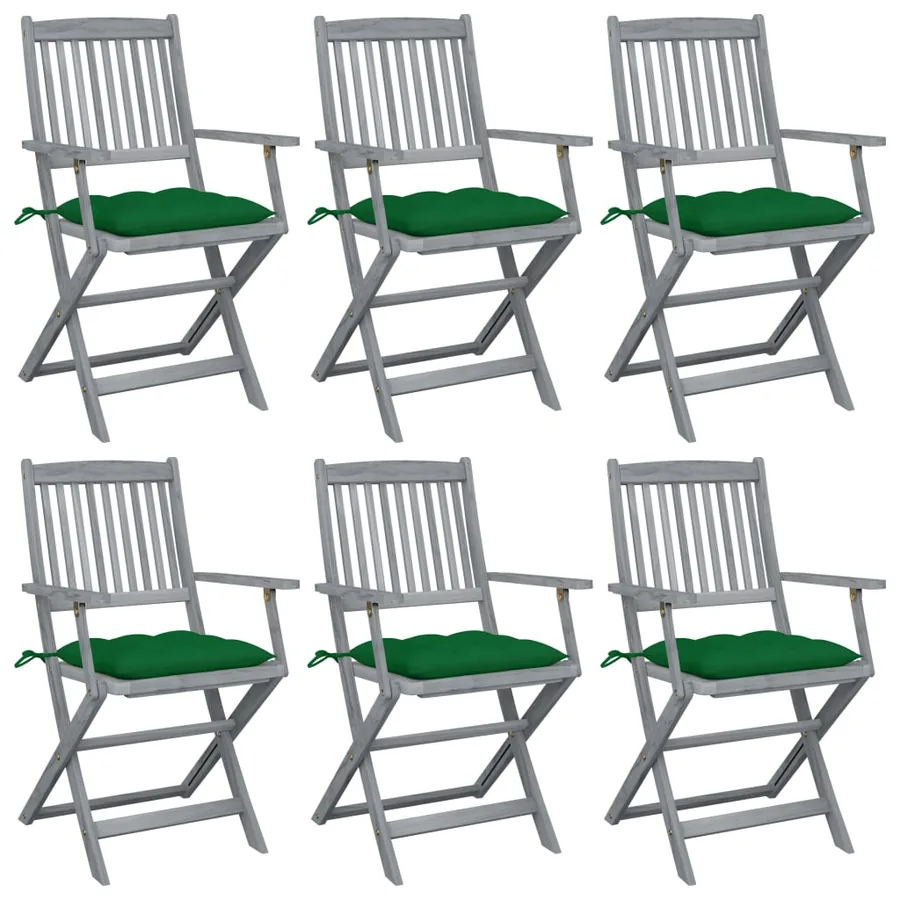 Chaises pliables d'extérieur lot de 6 et coussins Bois d'acacia