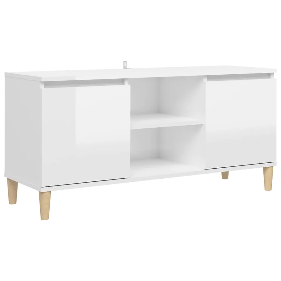 Meuble TV avec pieds en bois Blanc brillant 103,5x35x50 cm - 2