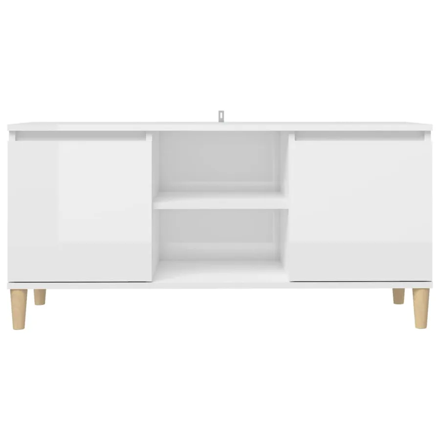 Meuble TV avec pieds en bois Blanc brillant 103,5x35x50 cm - 5