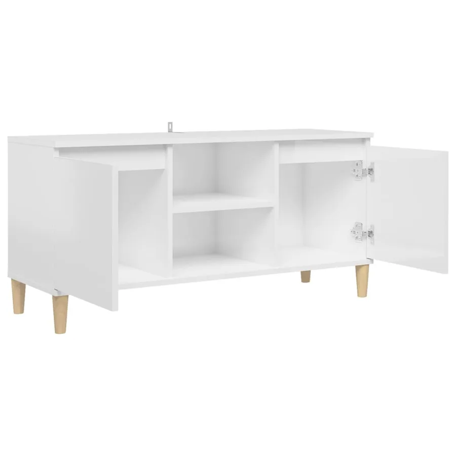 Meuble TV avec pieds en bois Blanc brillant 103,5x35x50 cm - 7