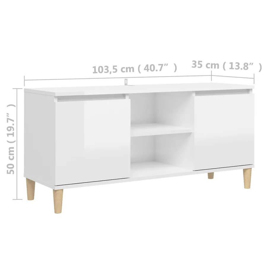 Meuble TV avec pieds en bois Blanc brillant 103,5x35x50 cm - 8