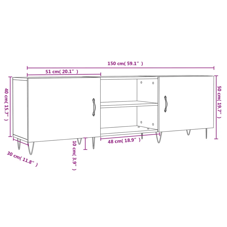 Meuble TV chêne fumé 150x30x50 cm bois d'ingénierie - 12
