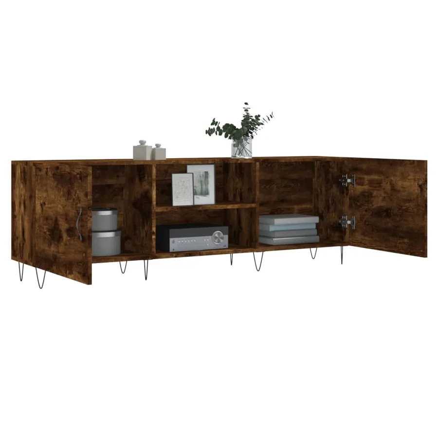 Meuble TV chêne fumé 150x30x50 cm bois d'ingénierie - 4