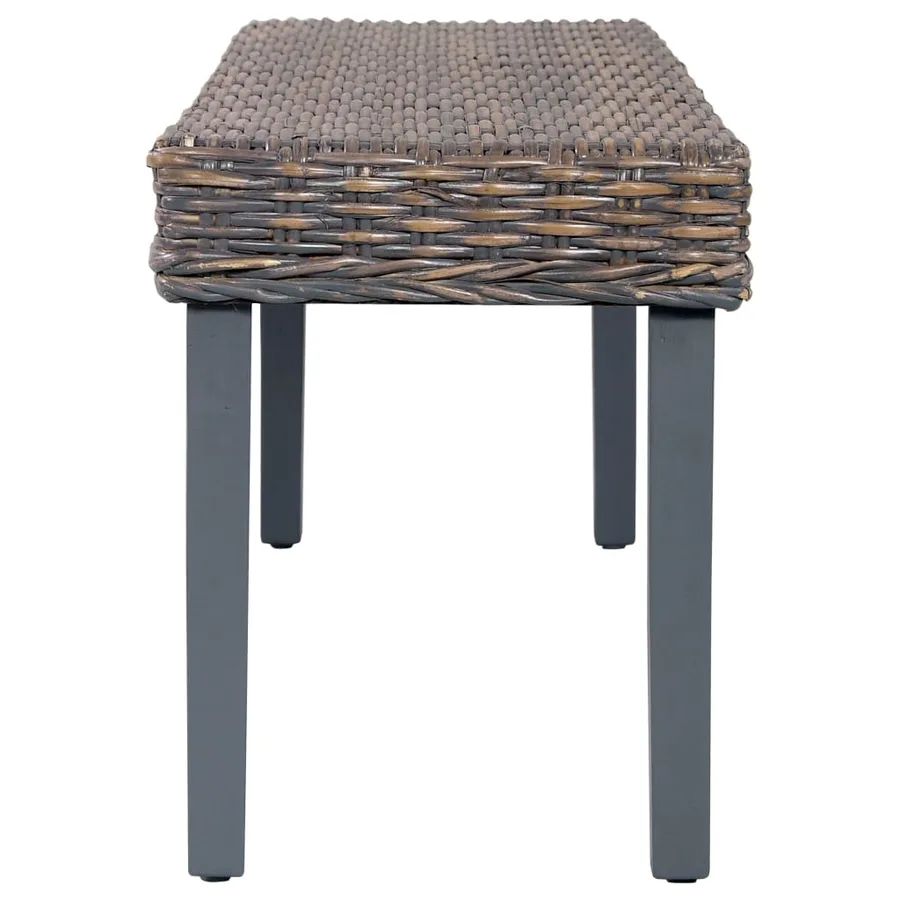Banc 110 cm Gris Rotin naturel kubu et bois d'acajou massif - 3