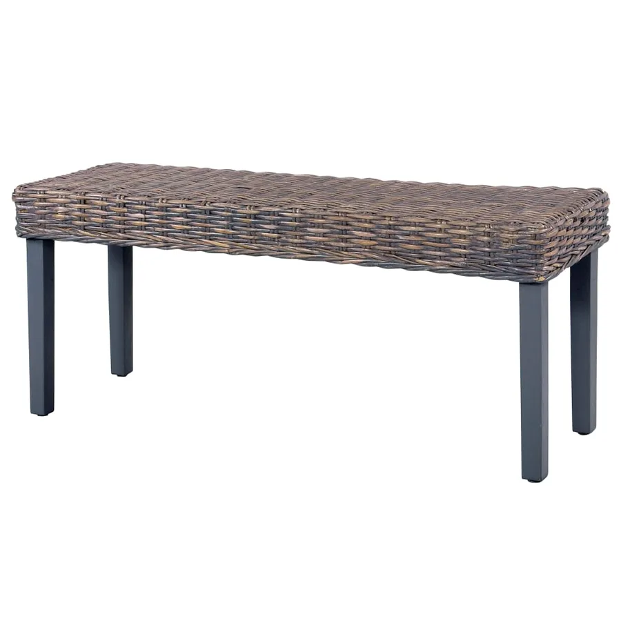 Banc 110 cm Gris Rotin naturel kubu et bois d'acajou massif - 4