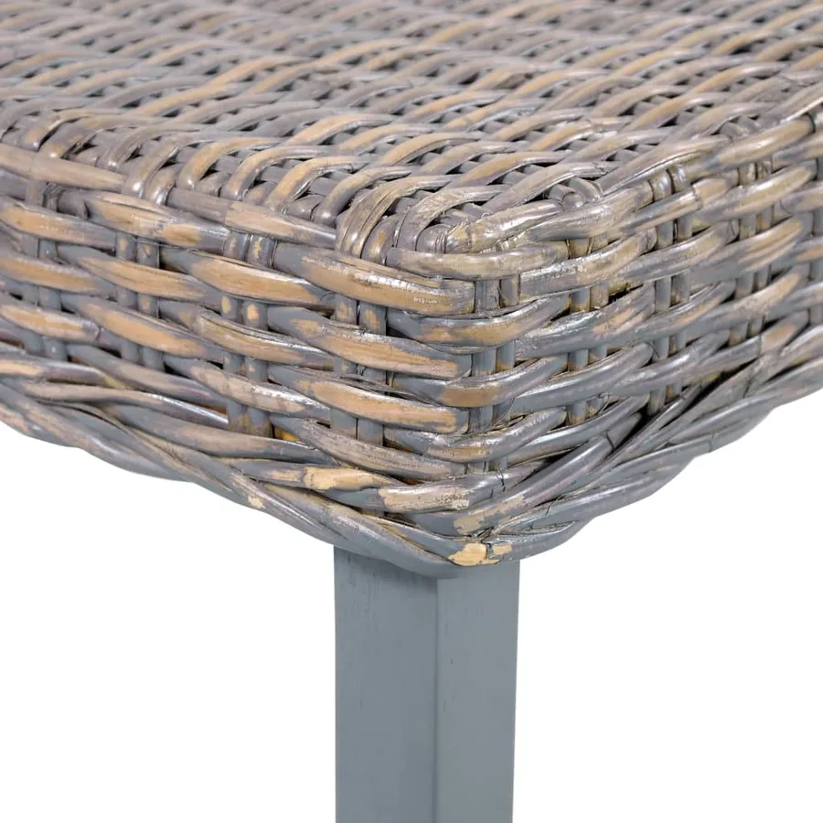 Banc 110 cm Gris Rotin naturel kubu et bois d'acajou massif - 5