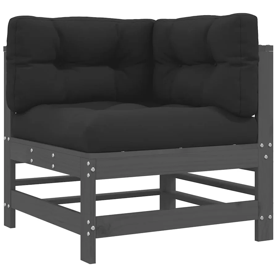 Salon de jardin 6 pcs avec coussins gris bois massif - 5