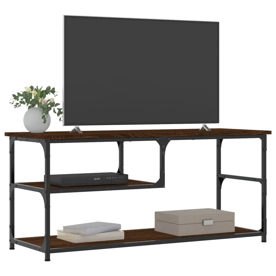 Meuble TV chêne marron 103x38x46,5cm bois d'ingénierie et acier - 3