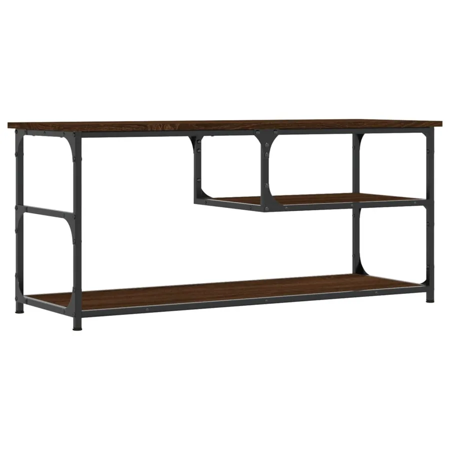 Meuble TV chêne marron 103x38x46,5cm bois d'ingénierie et acier - 6