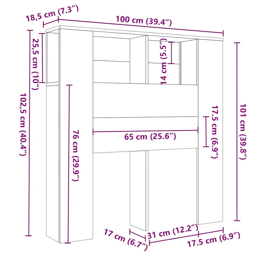 Armoire de tête de lit Noir 100x18,5x102,5 cm - 6