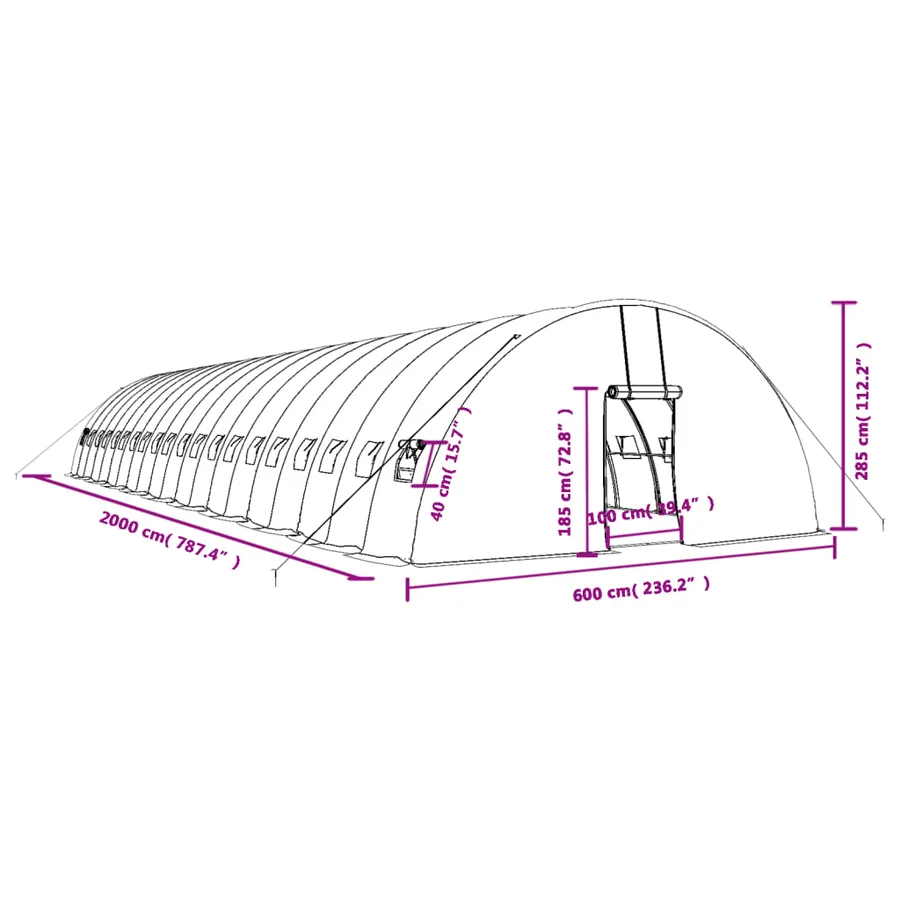 Serre avec cadre en acier blanc 120 m² 20x6x2,85 m - 12