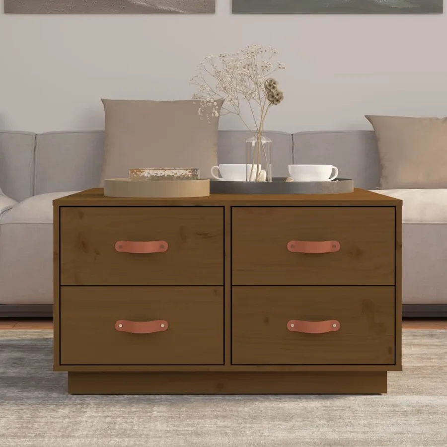 Table basse Marron miel 80x80x45 cm Bois massif de pin - 3