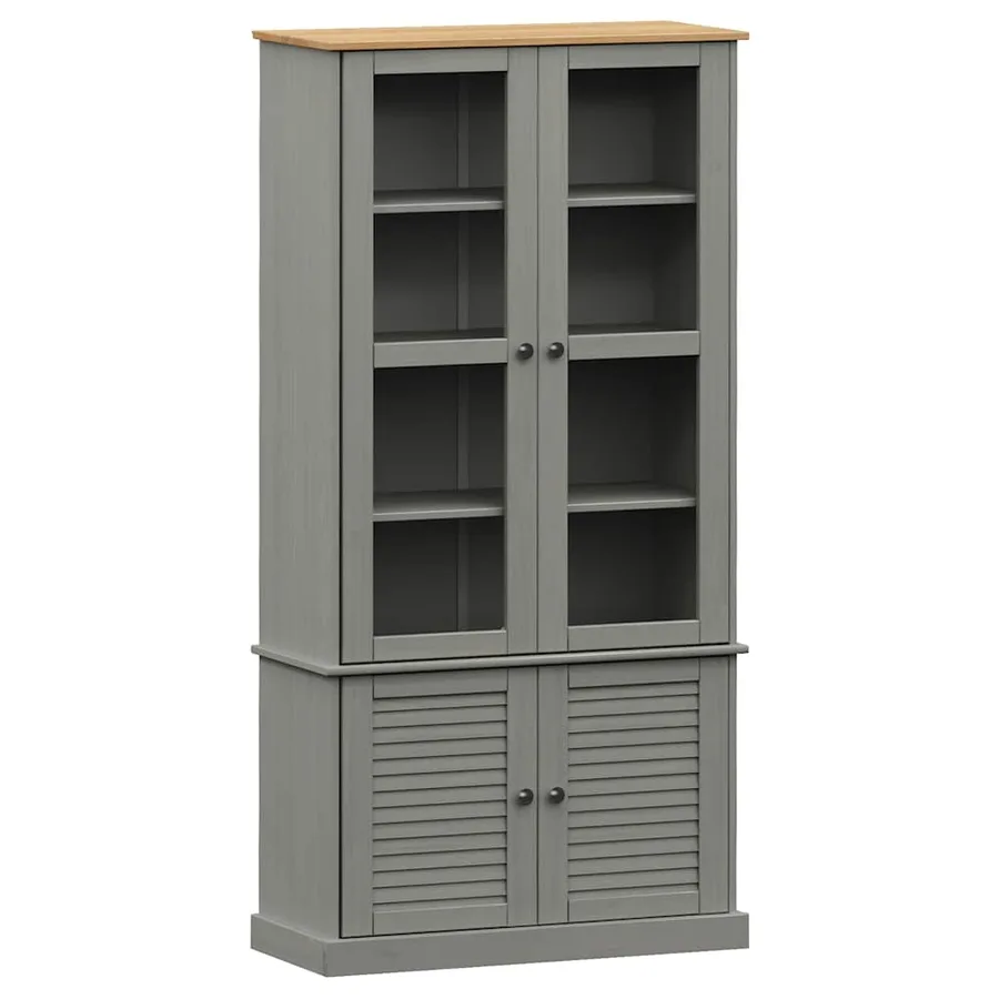 Vitrine en verre VIGO gris 85x35x170 cm bois massif de pin - 2