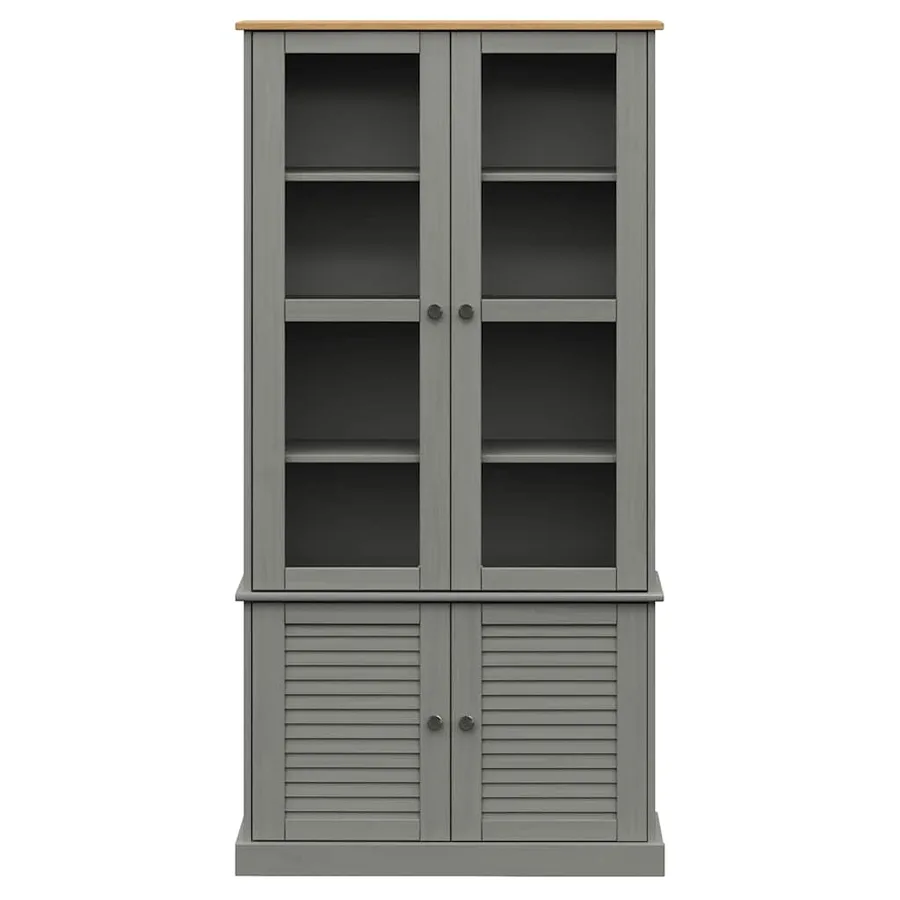 Vitrine en verre VIGO gris 85x35x170 cm bois massif de pin - 4