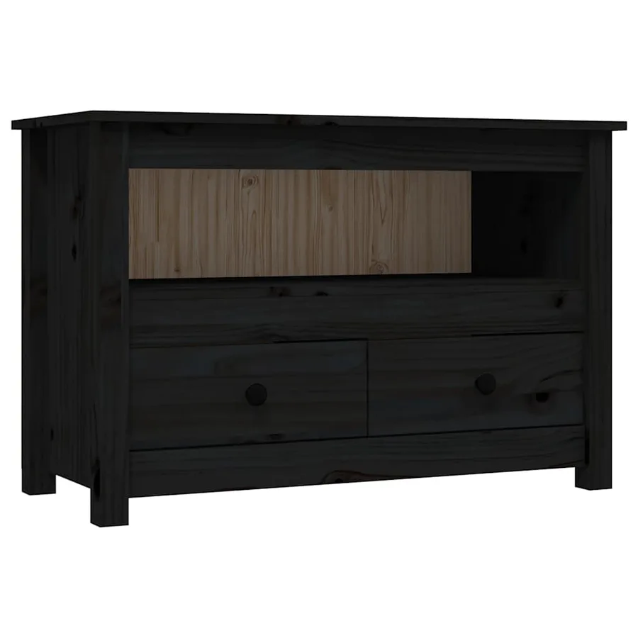 Meuble TV Noir 79x35x52 cm Bois de pin massif - 2