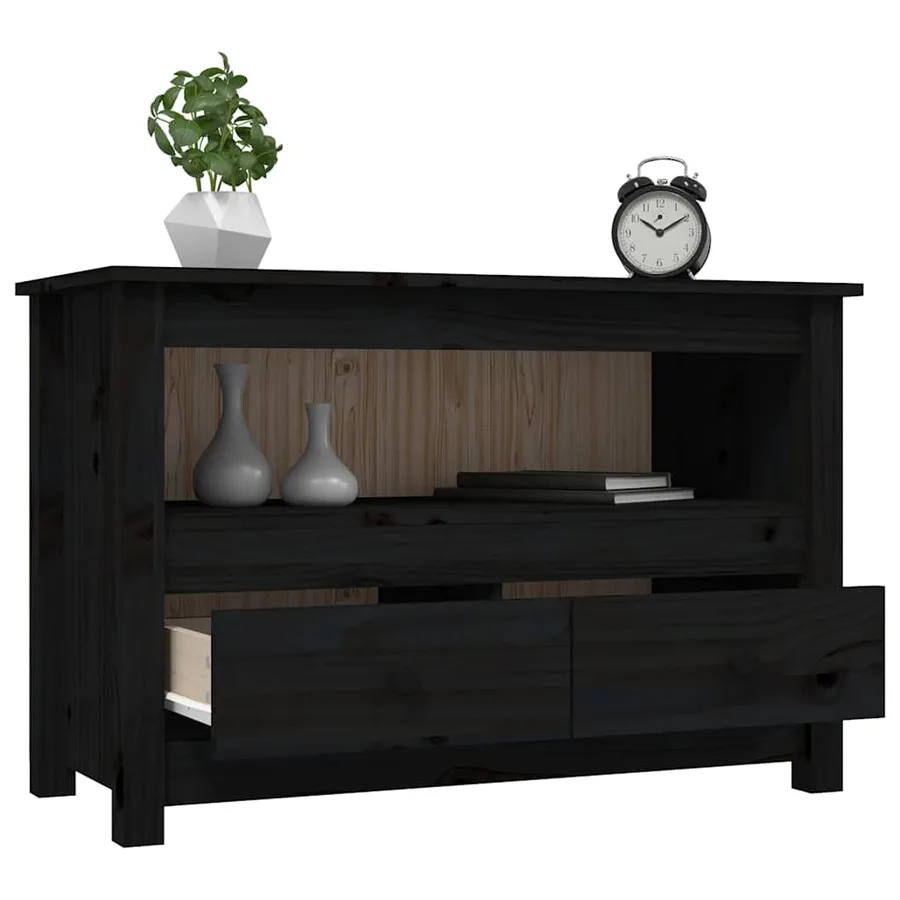Meuble TV Noir 79x35x52 cm Bois de pin massif - 5