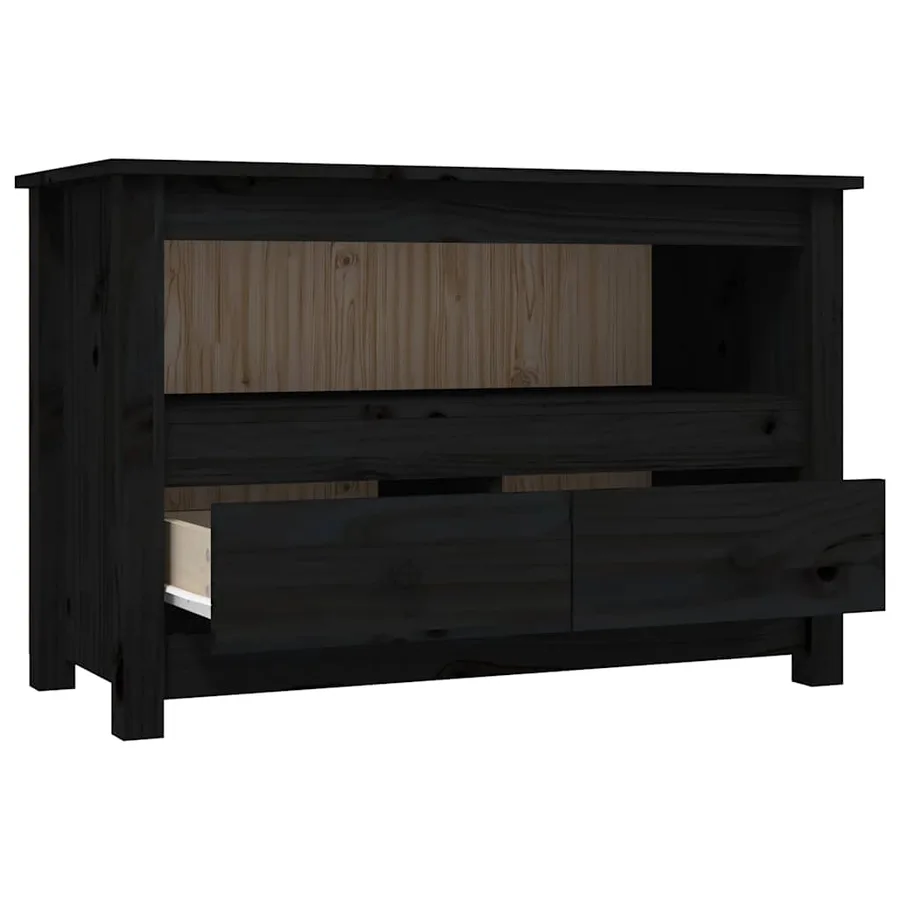 Meuble TV Noir 79x35x52 cm Bois de pin massif - 7