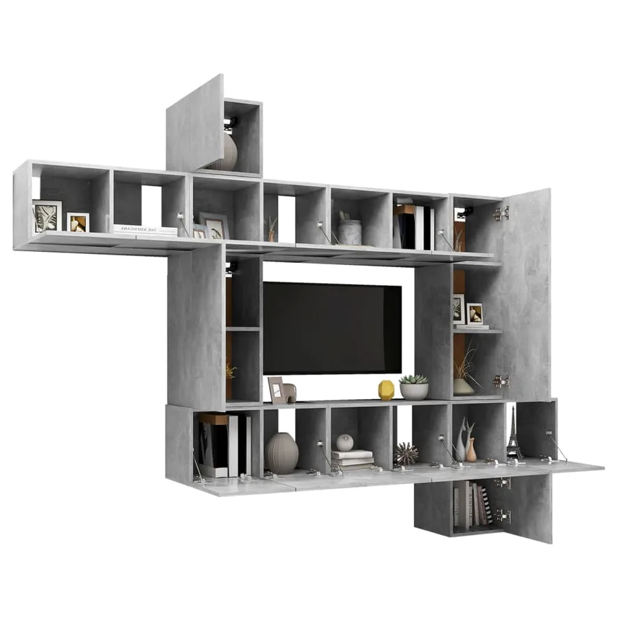 Ensemble de meubles TV 10 pcs Gris béton Bois d'ingénierie - 3