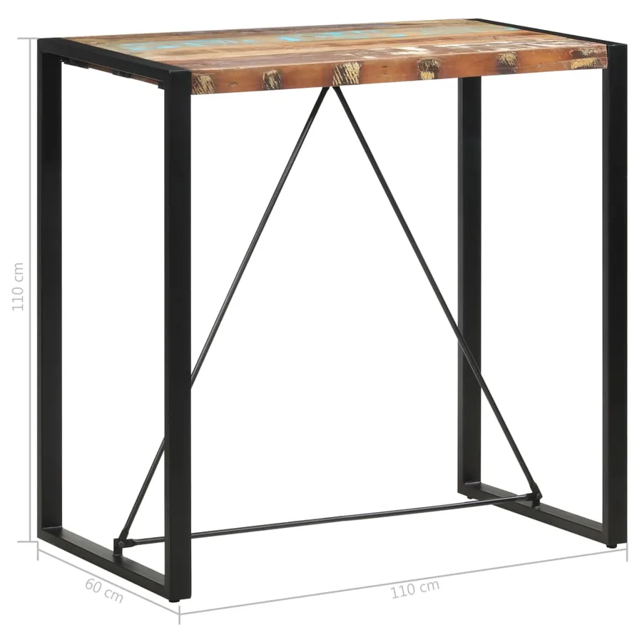Table de bar 110x60x110 cm Bois massif de récupération - 5