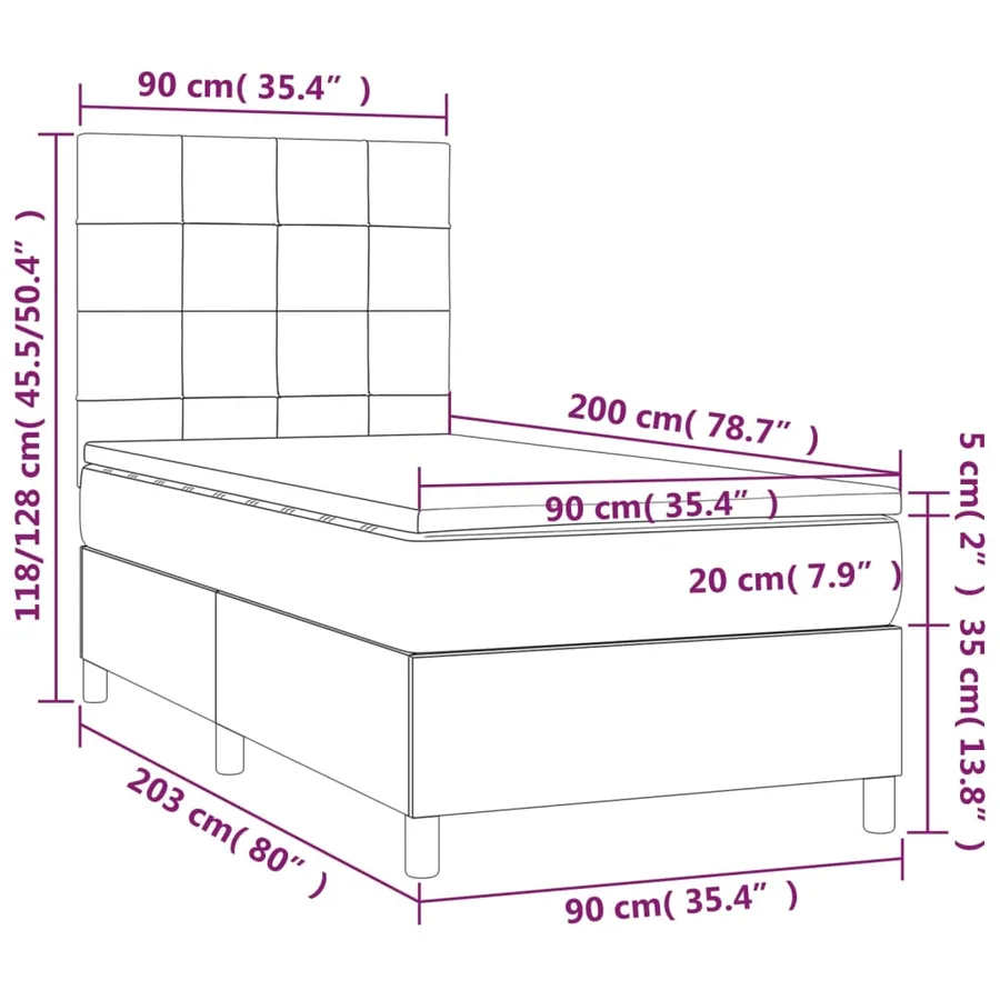 Sommier à lattes de lit et matelas et LED Marron foncé 90x200cm - 8