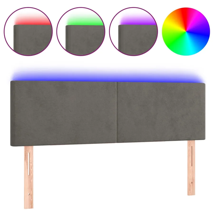 Tête de lit à LED Gris foncé 144x5x78/88 cm Velours - 2