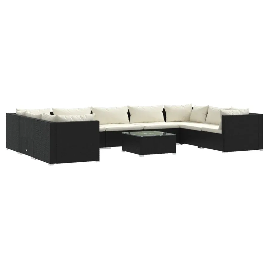 Salon de jardin 10 pcs avec coussins Résine tressée Noir - 2