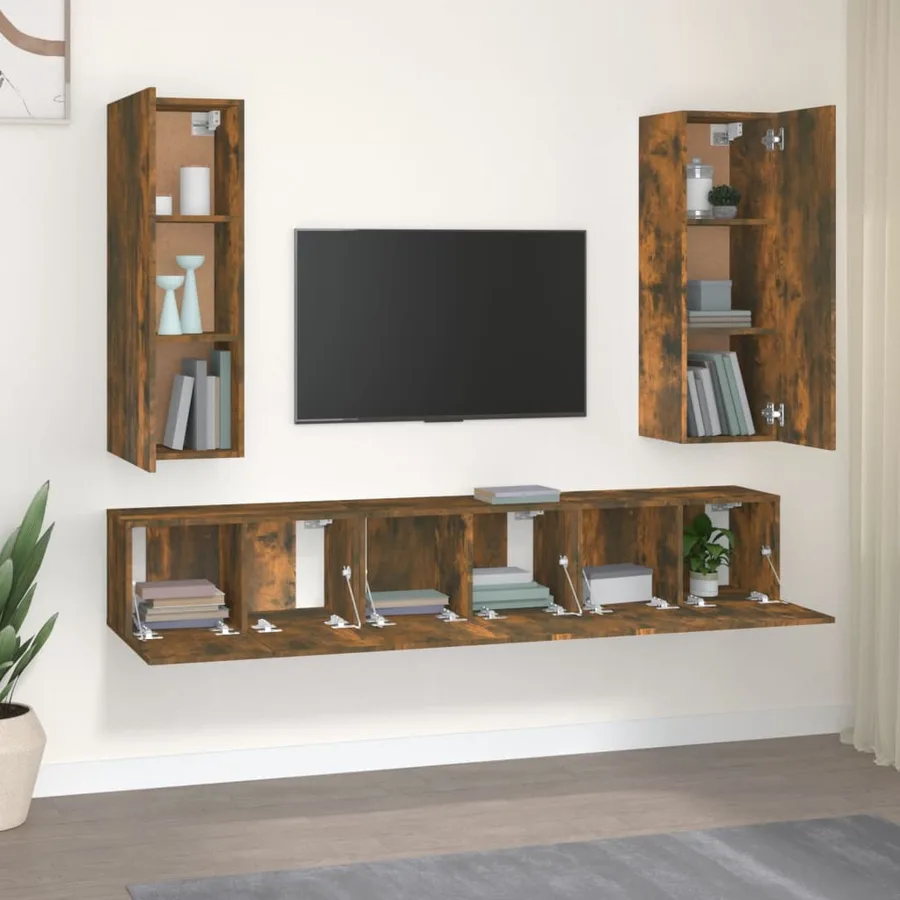 Ensemble de meubles TV 5 pcs Chêne fumé Bois d'ingénierie - 3