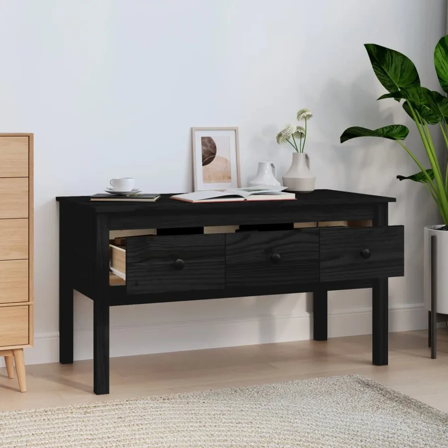 Table basse Noir 102x49x55 cm Bois massif de pin - 3