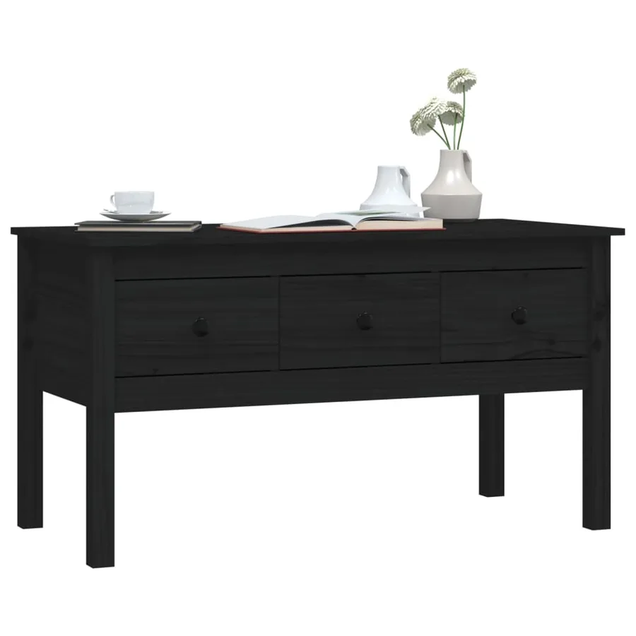 Table basse Noir 102x49x55 cm Bois massif de pin - 4