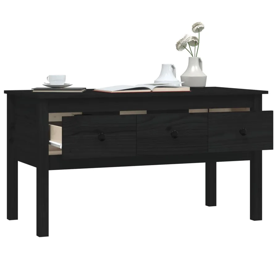 Table basse Noir 102x49x55 cm Bois massif de pin - 5