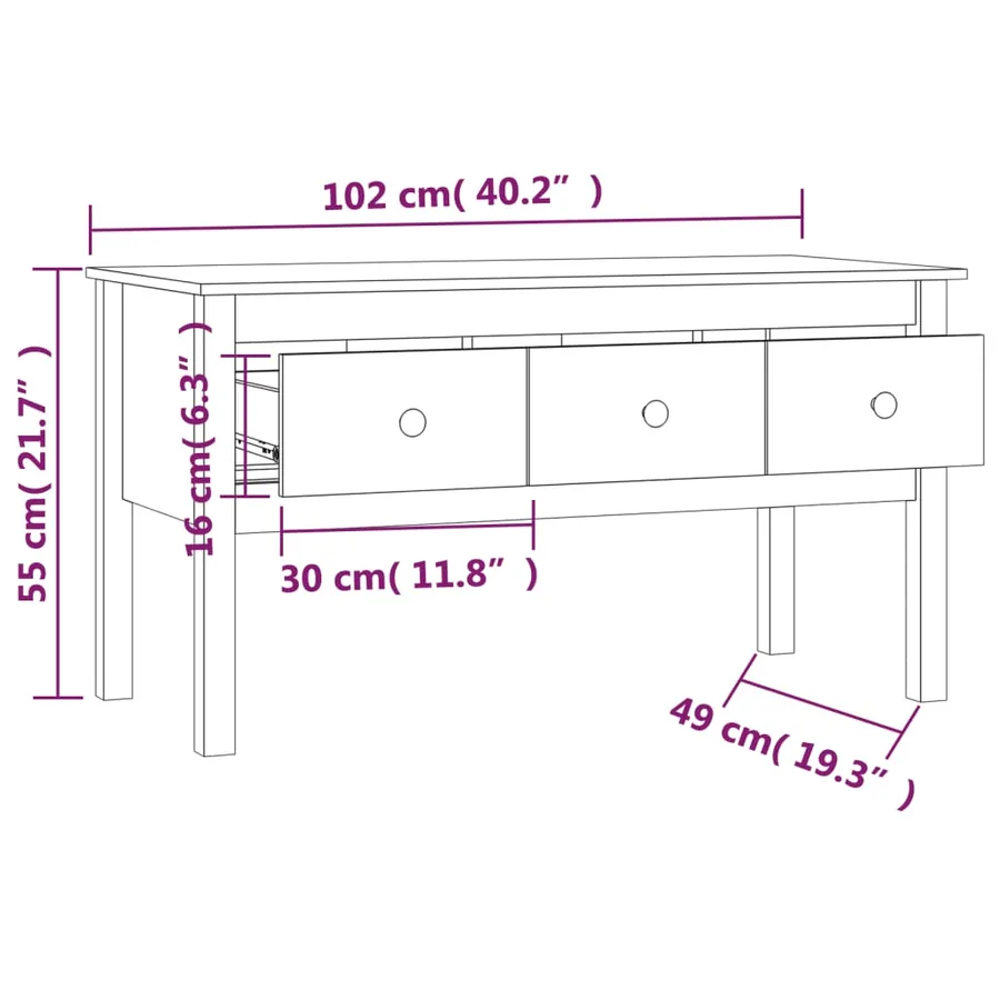 Table basse Noir 102x49x55 cm Bois massif de pin - 9