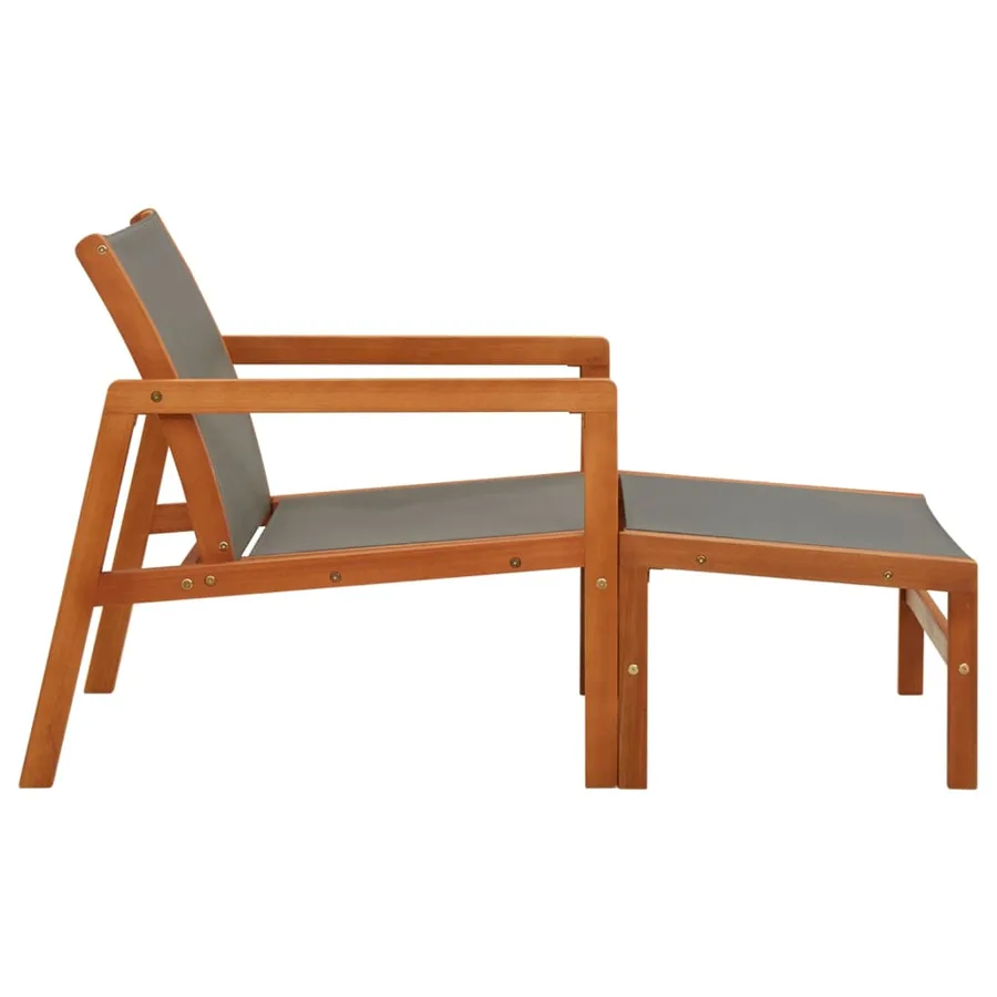 Chaise de jardin et repose-pied Gris Eucalyptus et textilène - 3